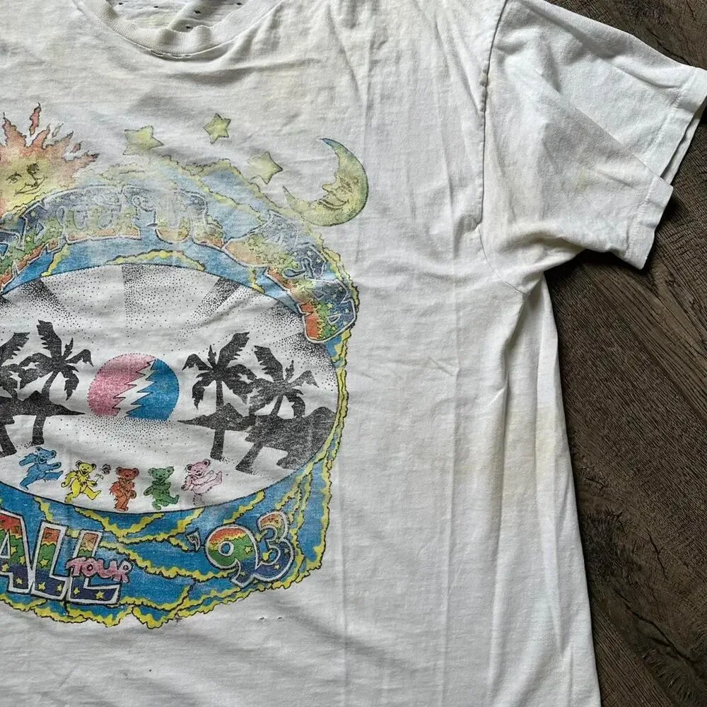Vintage 90s 1993 Fall Tour Grateful Dead Thrashed White Band Tee - Picture 6 of 8